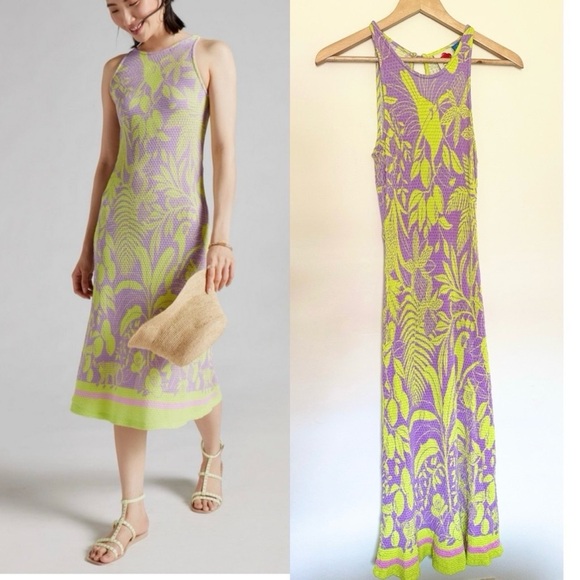 Farm Rio Anthropologie Boho Midi Sleveless Halter Floral High Neck Dress- Sz M - Picture 4 of 11